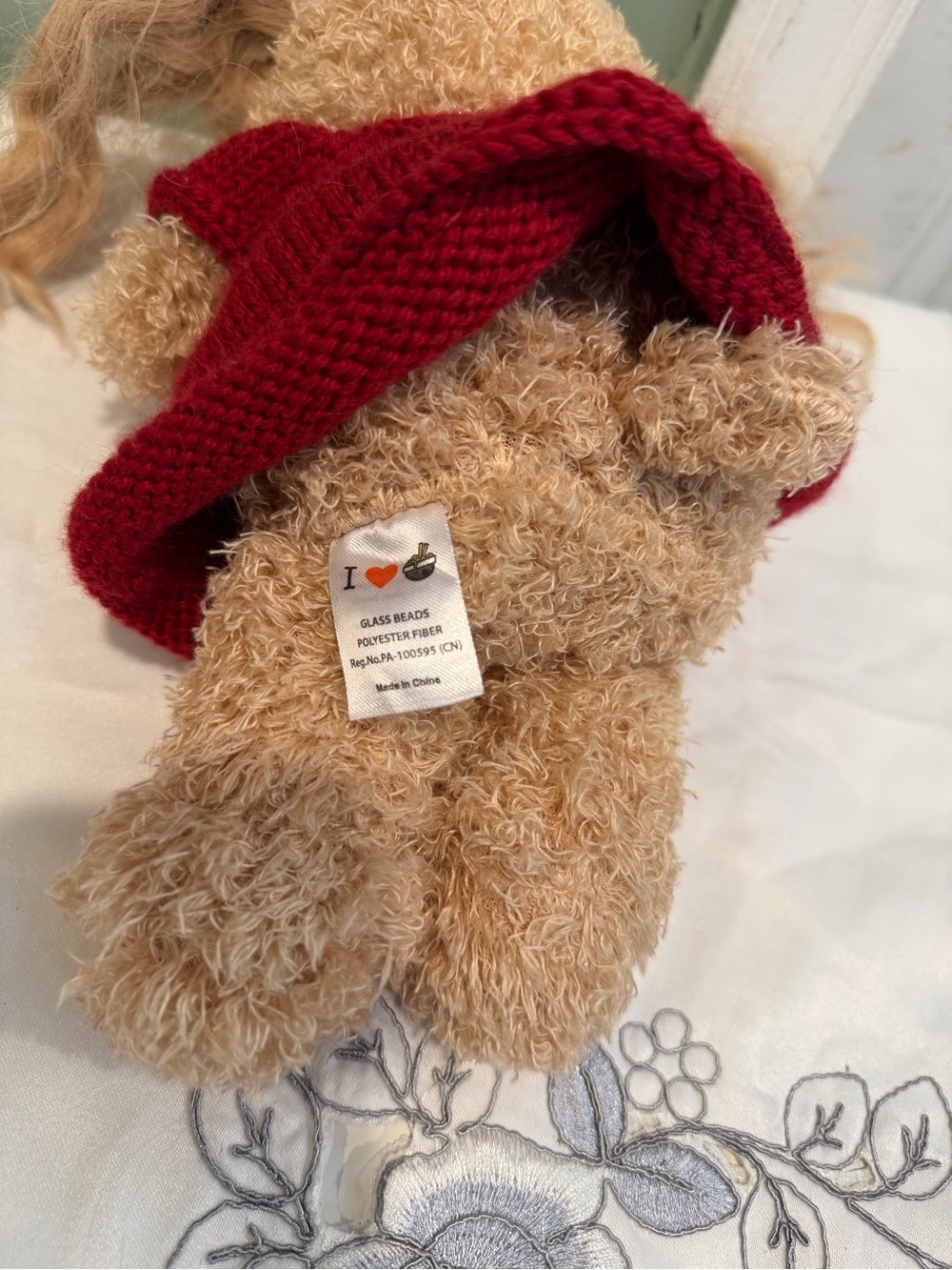 Ty Plush Bear in Red Knit Dress with Blonde Hair - Picture 7 of 9
